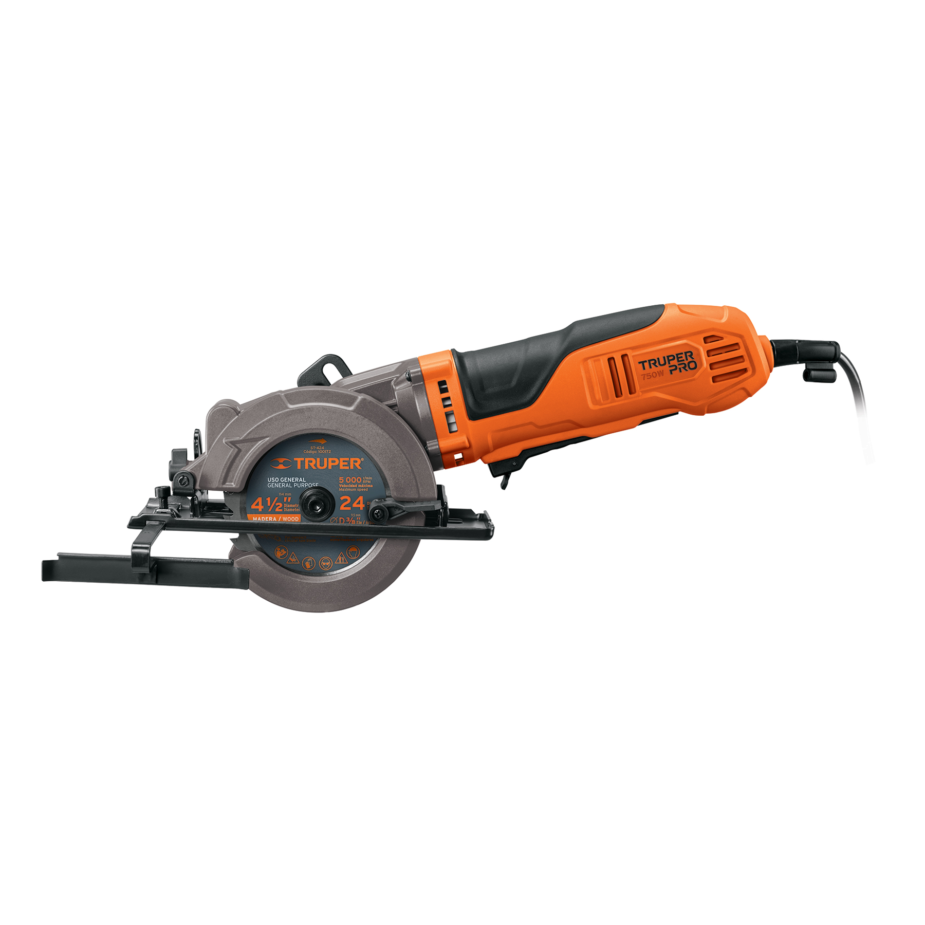 Sierra circular compacta Truper 4-1/2" SICI-4-1/2A, 750 W, TRUPER PRO, Velocidad: 5,000 rpm