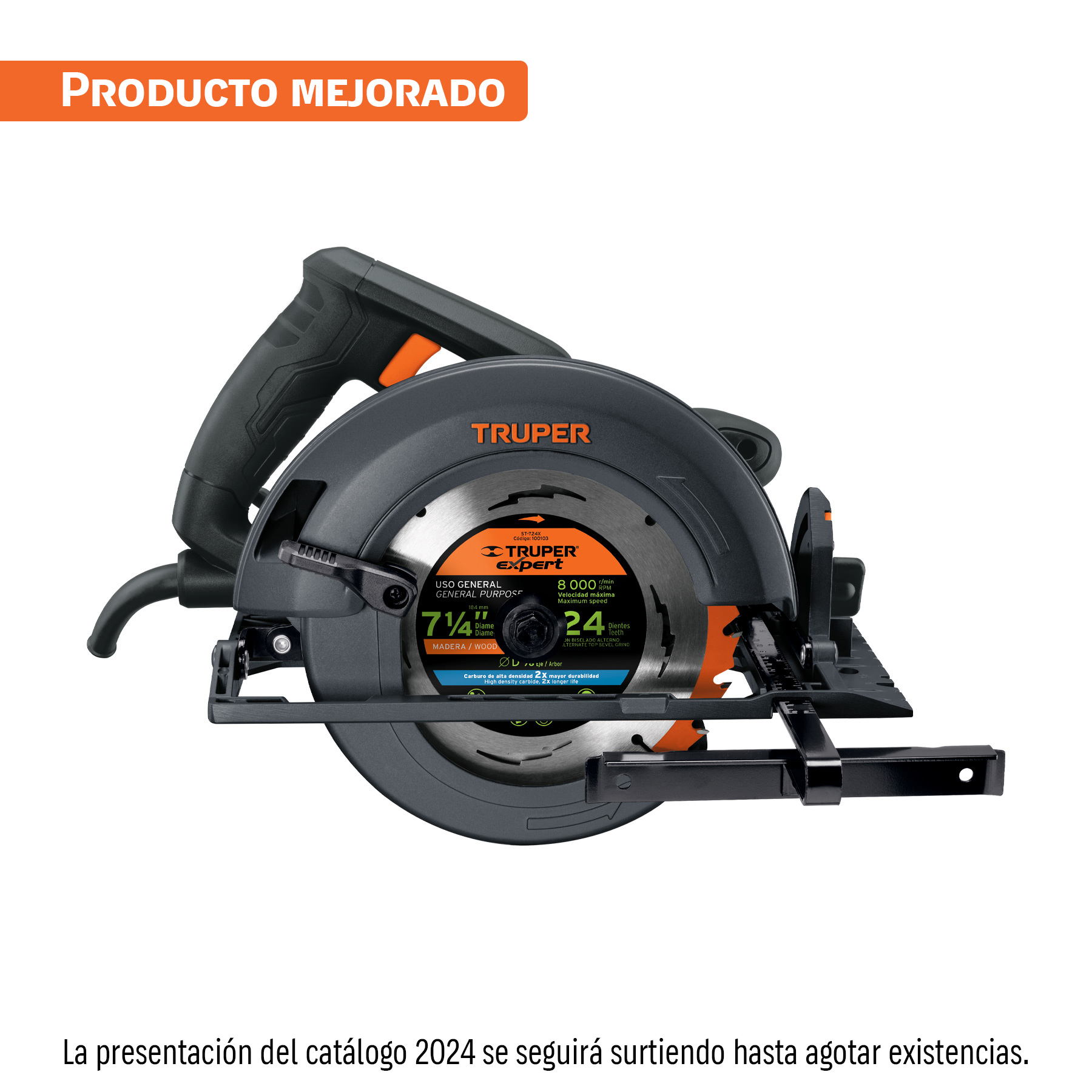 Sierra circular Truper 7-1/4" SICI-7-1/4N4, 1800 W, TRUPER INDUSTRIAL, Velocidad: 6,000 rpm