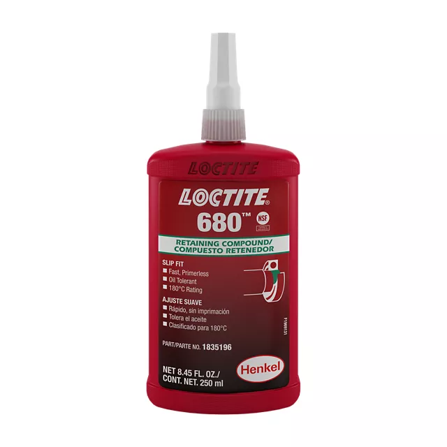 LOCTITE 680, compuesto retenedor, botella 250 ml, Henkel LOCTITE, Viscosity, Brookfield - RVT, @ 25.0 °C: 750.0 mPa·s (cP) - 1750.0 mPa·s (cP)