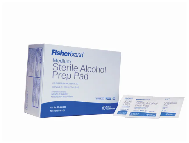 Almohadillas estériles de preparación con alcohol Fisherbrand, 1.2 x 2.6 in., Dimensions (L x W) 1.2 x 2.6 in.