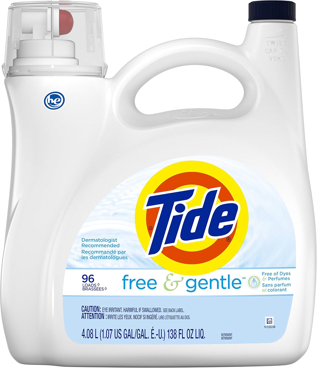 Detergente líquido para ropa Tide Free & Gentle, 96 cargas, 4.08 L