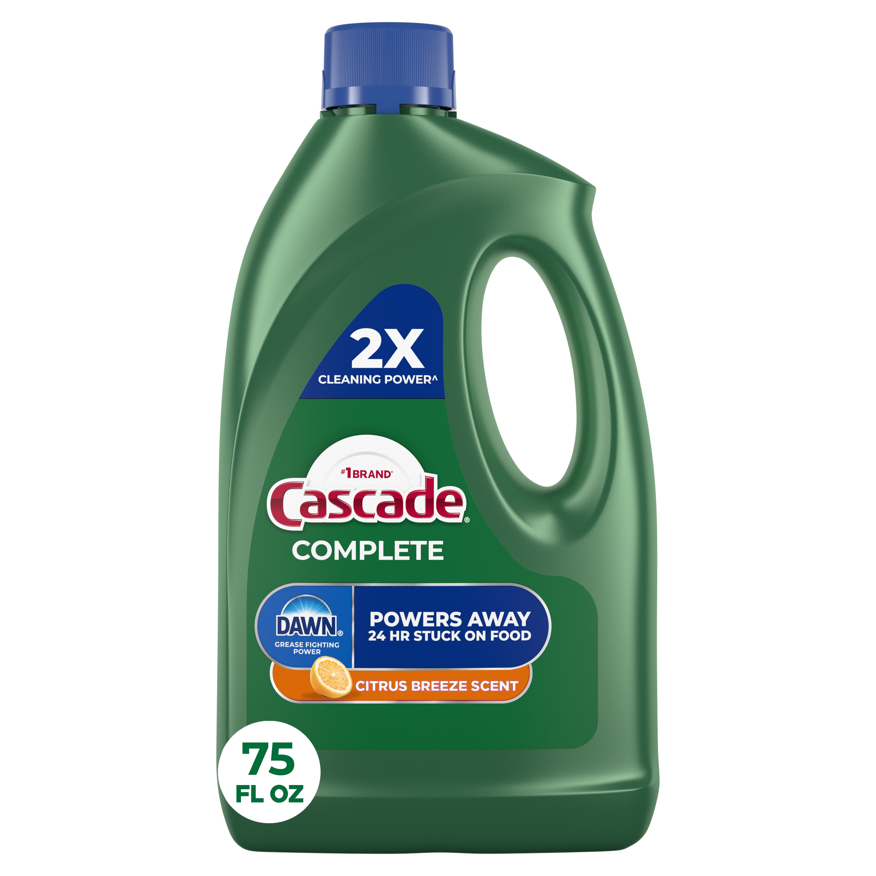 Detergente líquido en gel para lavavajillas Cascade Complete, Citrus, 75 oz