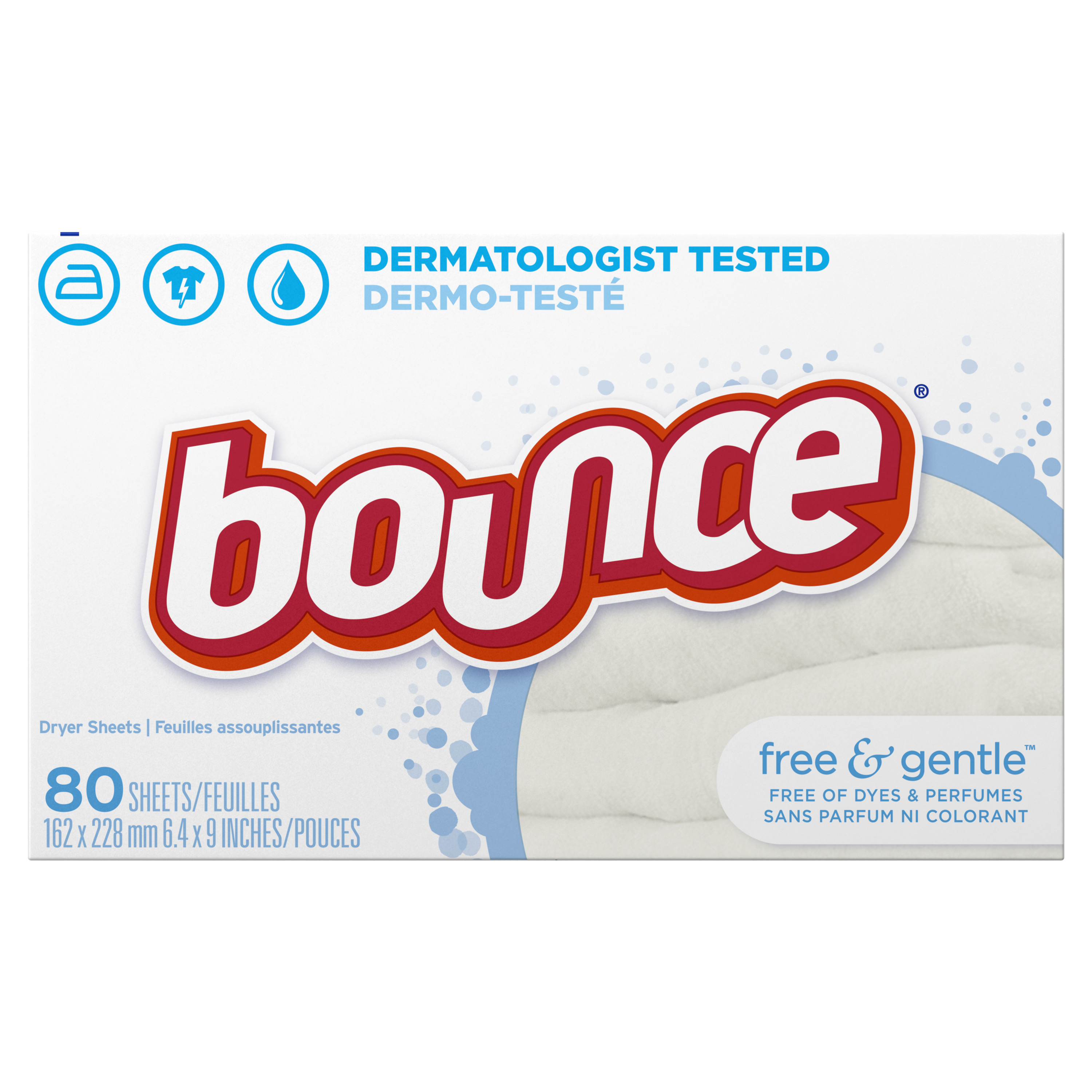 Hojas suavizantes para secadora Bounce Free & Gentle, 80 unidades