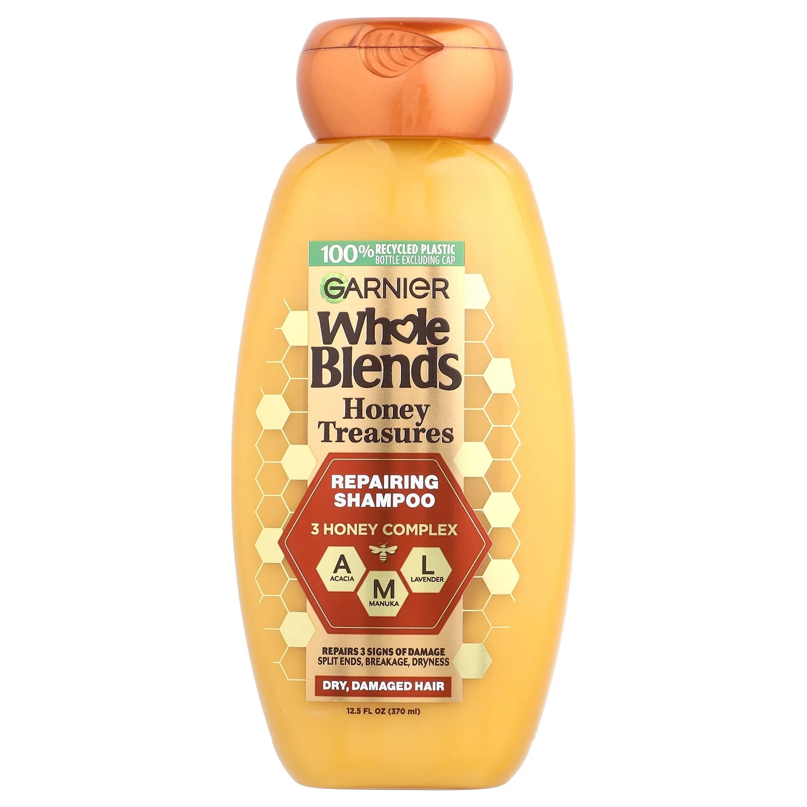 Shampoo reparador Garnier Whole Blends Honey Treasures, 12.5 fl oz